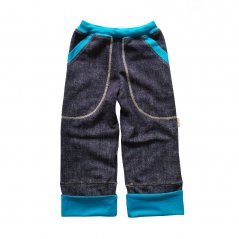 Dětské rostoucí kalhoty JEANS tyrkys (Velikost 98)