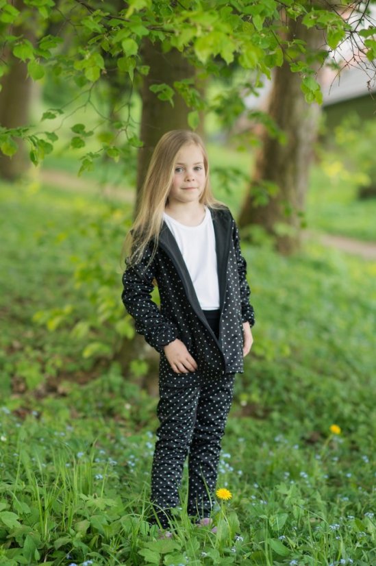 Dětské softshellové leginy s fleecem, černé puntíky