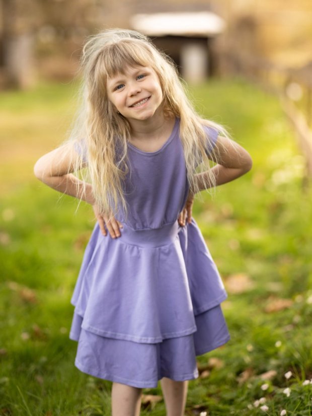 Dívčí bavlněné volánové šaty, světle fialová