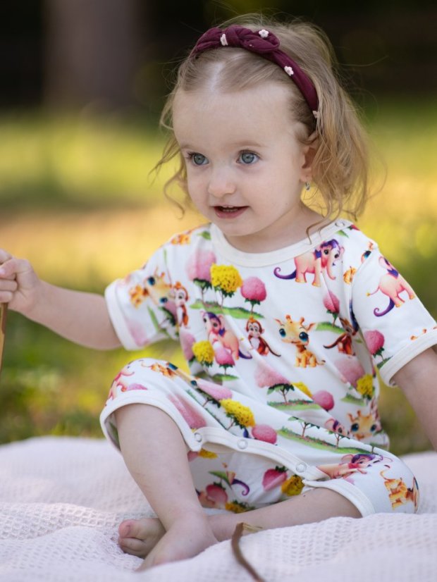 Dětský letní overal BAMBUS, veselá zvířátka