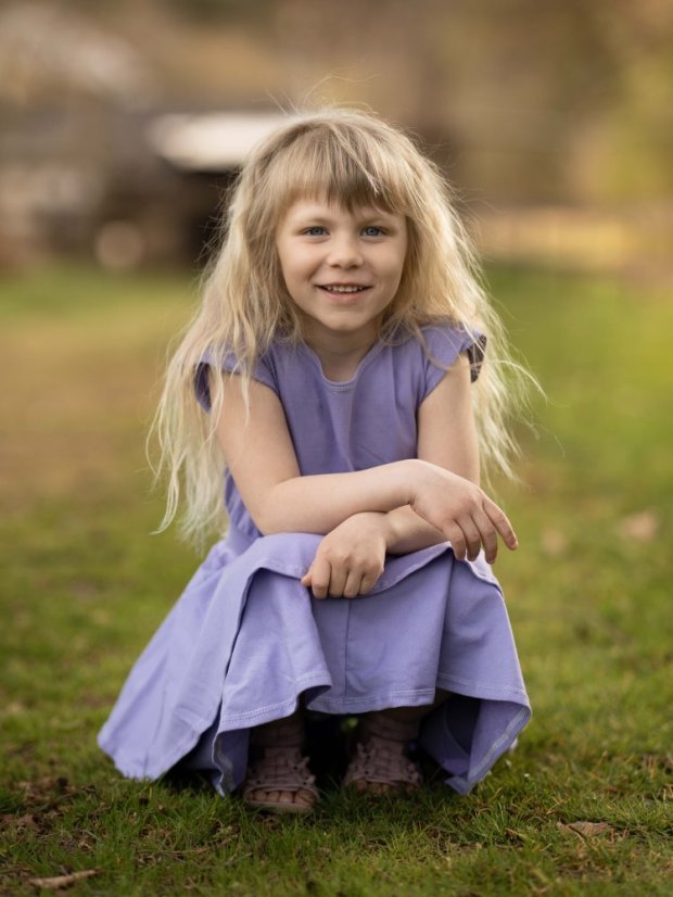 Dívčí bavlněné volánové šaty, světle fialová