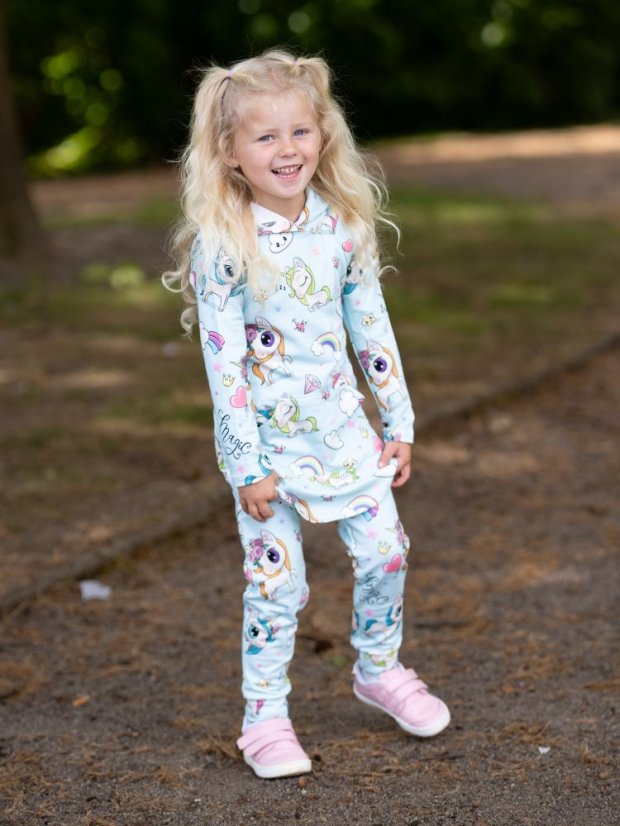 Dětské tepláky, modří jednorožci