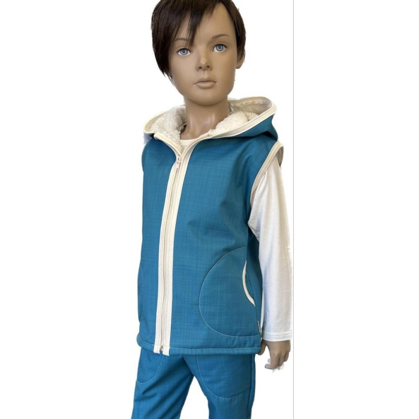 Dětská softshellová vesta s beránkem, modrý petrolej