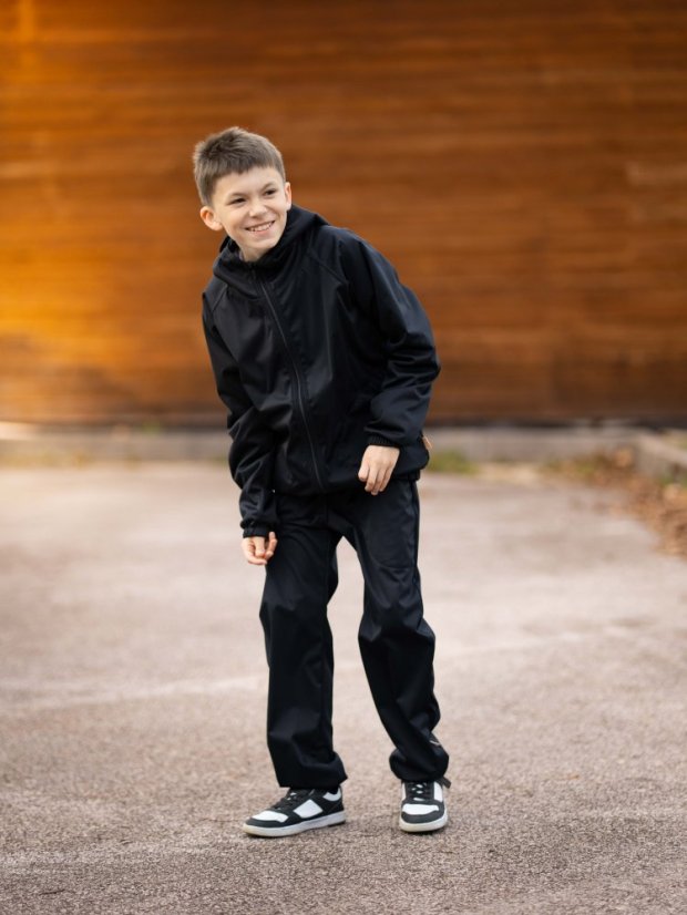 Dětské softshellové kalhoty THIN s fleecem elastické, černá klasika