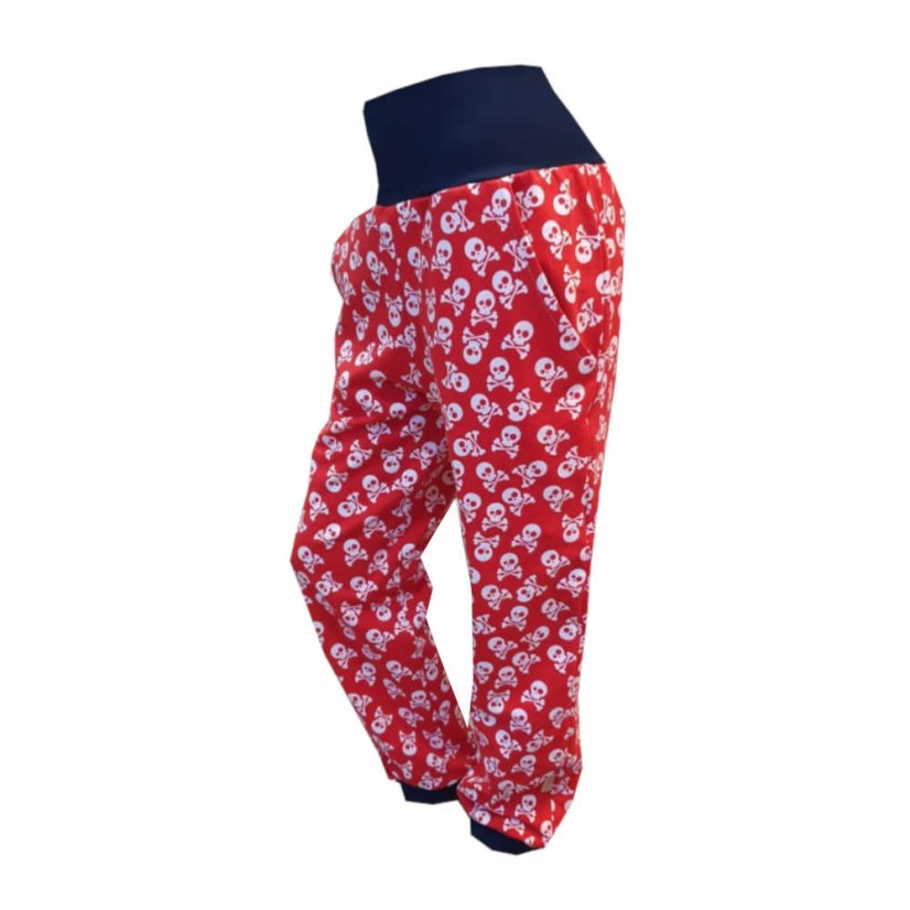 kalhoty lebky cervene