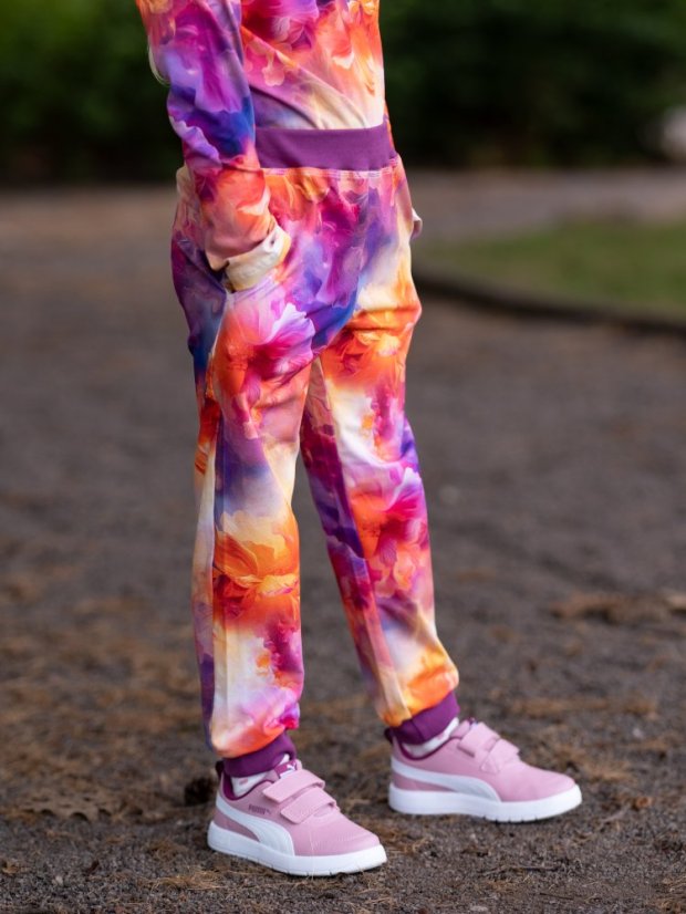 Detské tepláky Thin ľahké, červánková záhrada