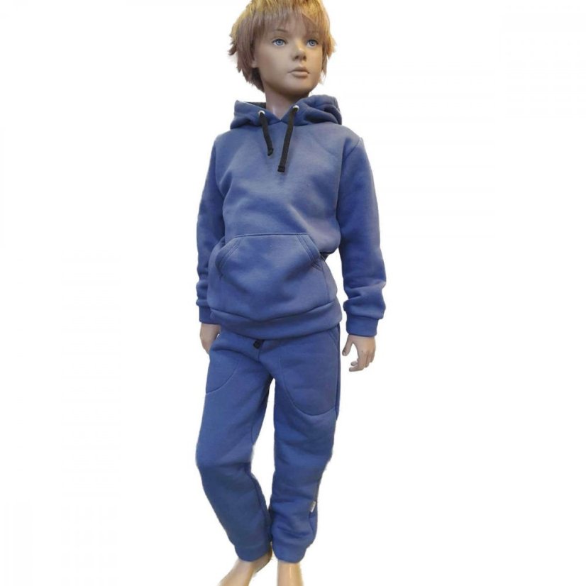 Detská mikina s kapucňou Fluffy teplá, ocelovo modrá