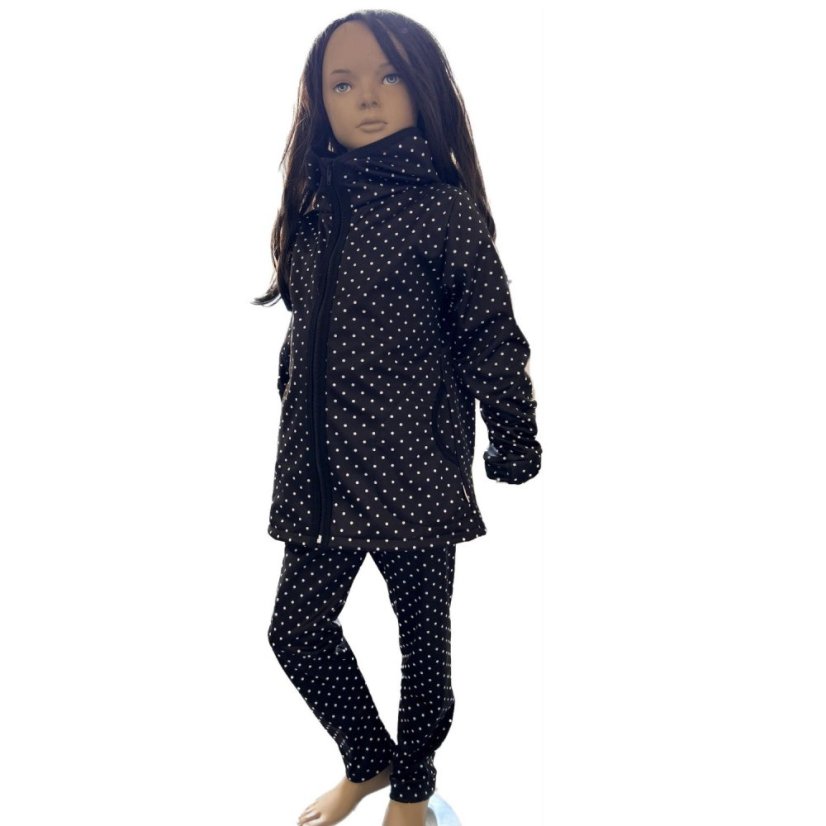 Dětské softshellové leginy s fleecem, černé puntíky