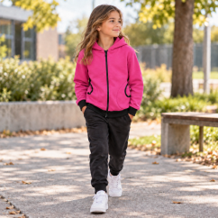 Dětská mikina na zip Fleece, sytě růžová