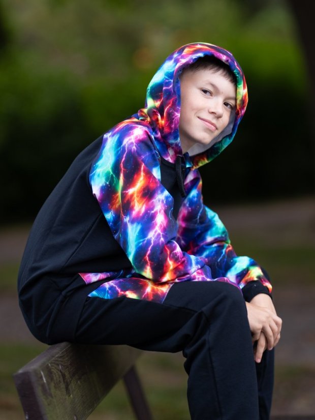 Detská mikina na zips, neonové blesky