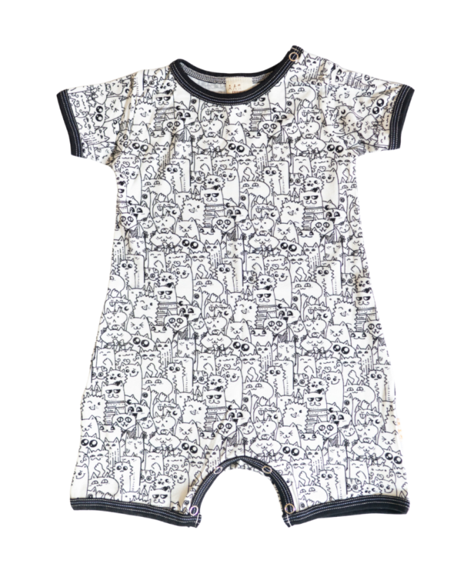 Dětský letný overal BAMBUS, mačiaci piknik