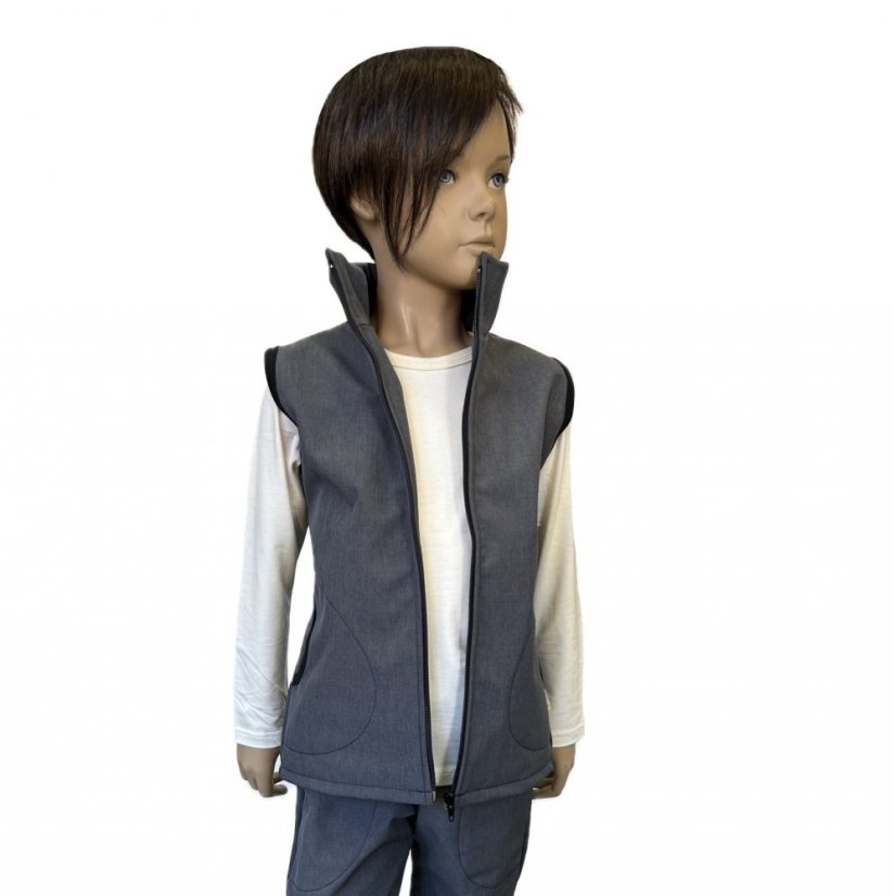 Dětská softshellová vesta s fleecem, šedý jeans