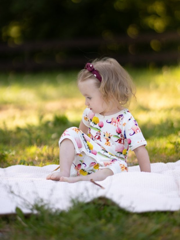 Dětský letní overal BAMBUS, veselá zvířátka