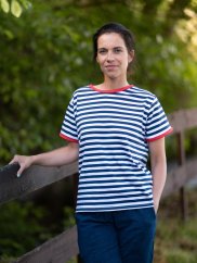 Dámské tričko Oversize, navy námořník s červeným lemováním