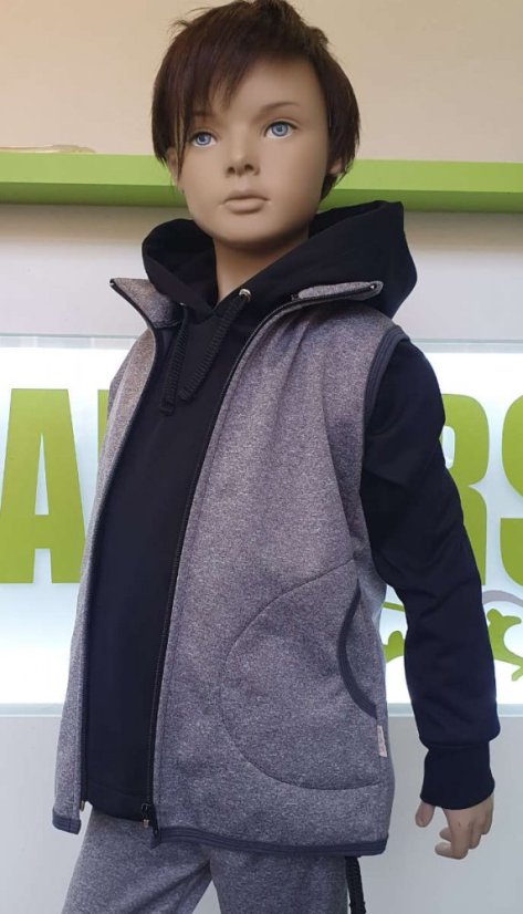 Detská softshellová vesta s fleecem, tmavo šedý melír