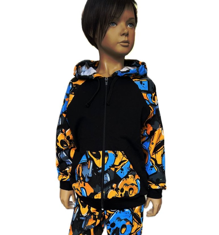 Detská tepláková súprava na zips, oranžové graffiti