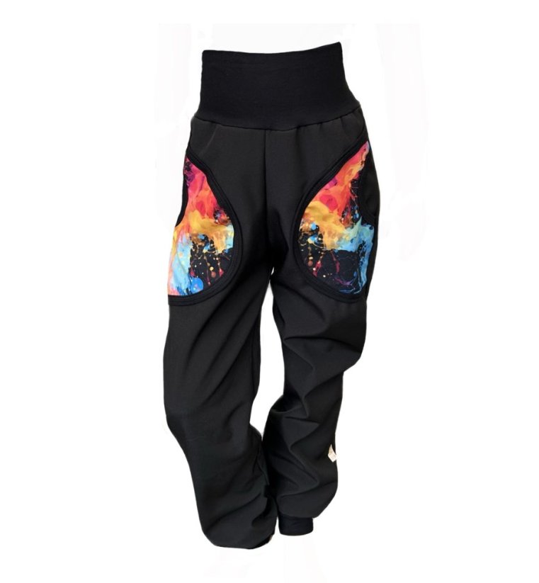 Dětské softshellové kalhoty KLASIK s fleecem, exploze barev černá