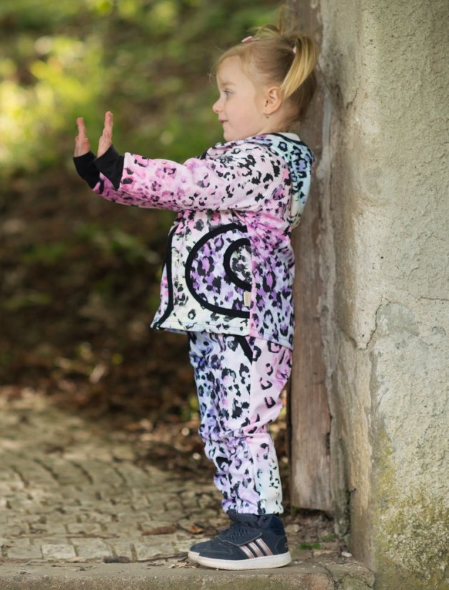 Dětské softshellové kalhoty THIN s fleecem elastické, roztomilý leopard