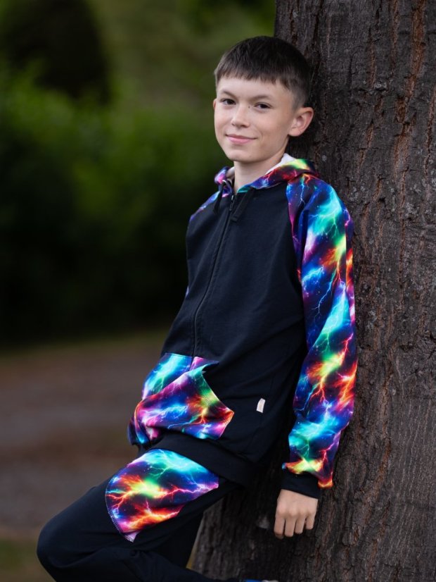 Detská mikina na zips, neonové blesky