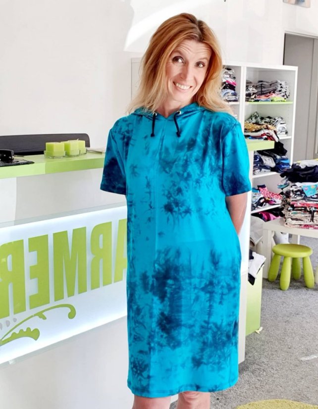 Dámské šaty OVERSIZE BAMBUS, tyrkysová batika