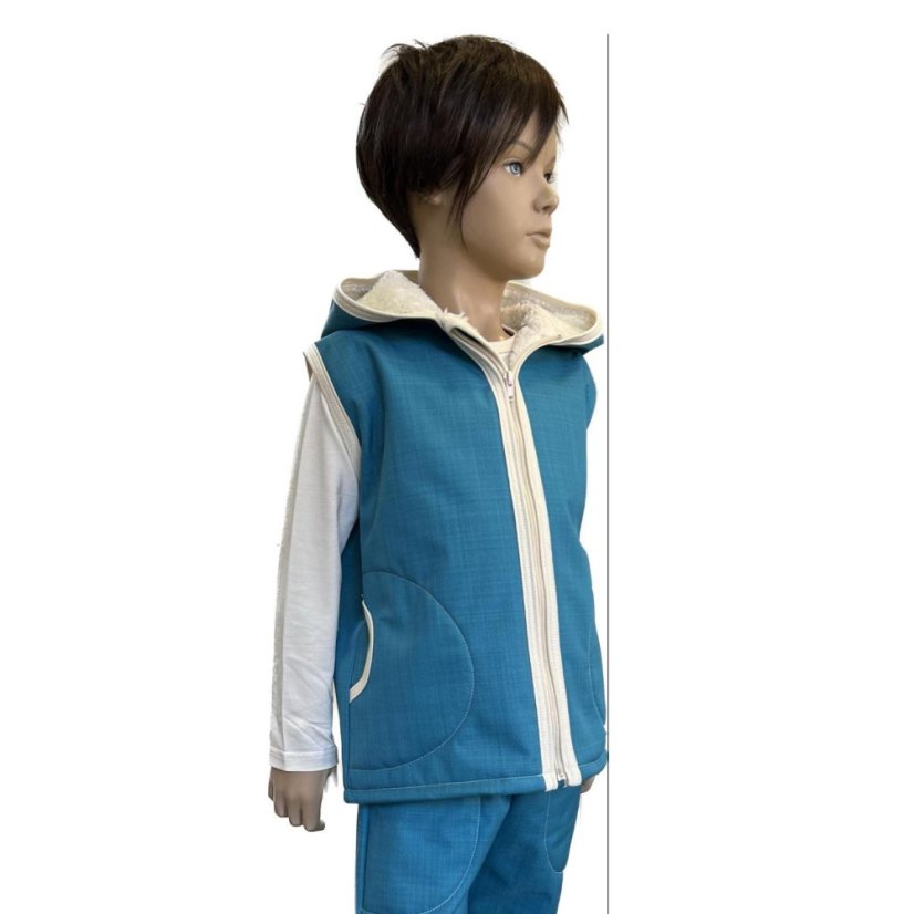 Dětská softshellová vesta s beránkem, modrý petrolej