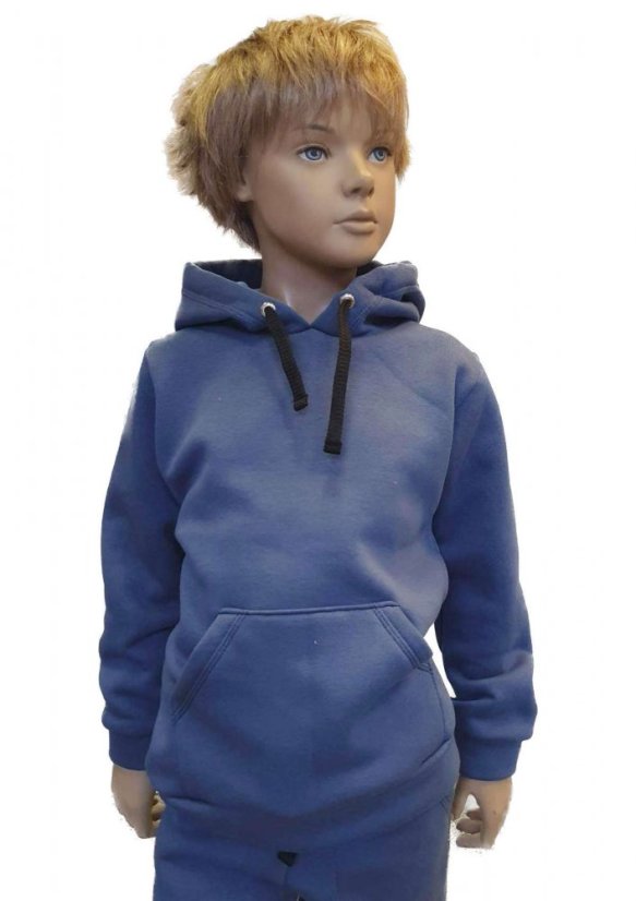 Detská mikina s kapucňou Fluffy teplá, ocelovo modrá