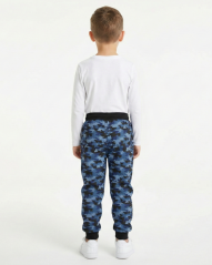 Dětské softshellové kalhoty THIN s fleecem elastické, modrý maskáč