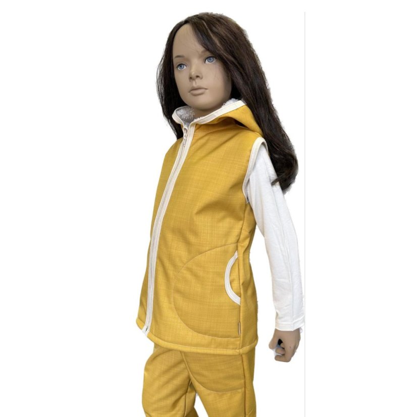 Dětská softshellová vesta s beránkem, medová