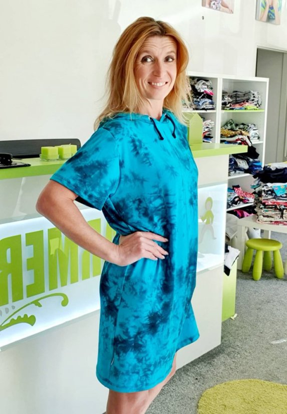 Dámské šaty OVERSIZE BAMBUS, tyrkysová batika