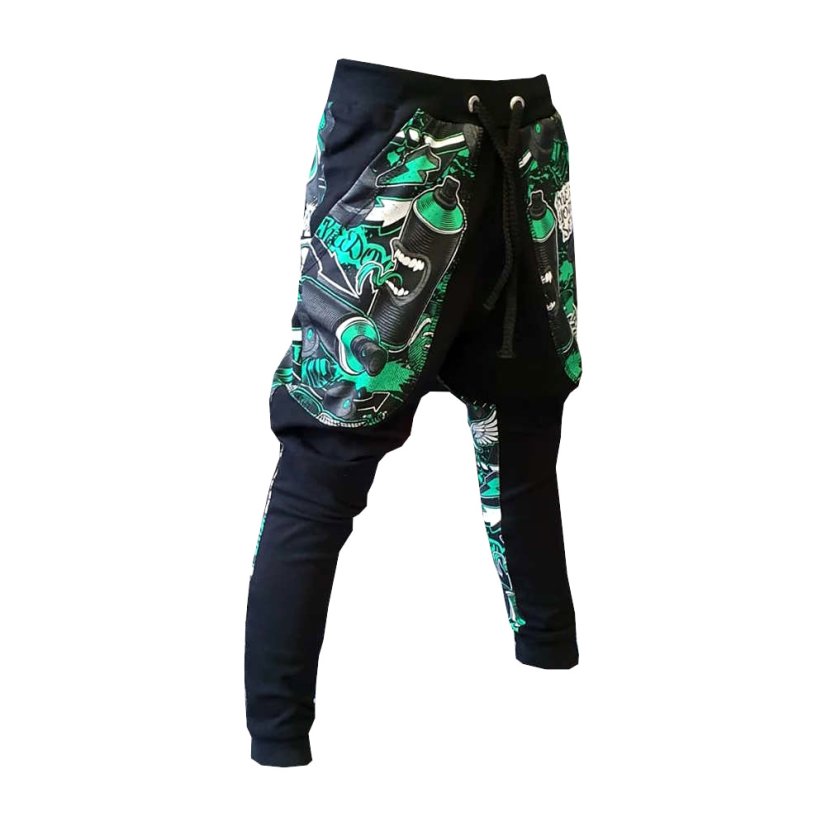 Dětské tepláky Parkour lehké, spreje a grafitti zelená