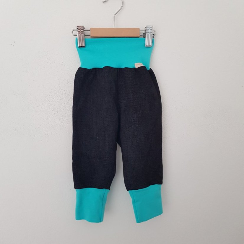 Rostoucí kalhoty GROW JEANS BLACK tyrkys