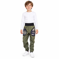 Dětské softshellové kalhoty KLASIK s fleecem, khaki maskáč khaki