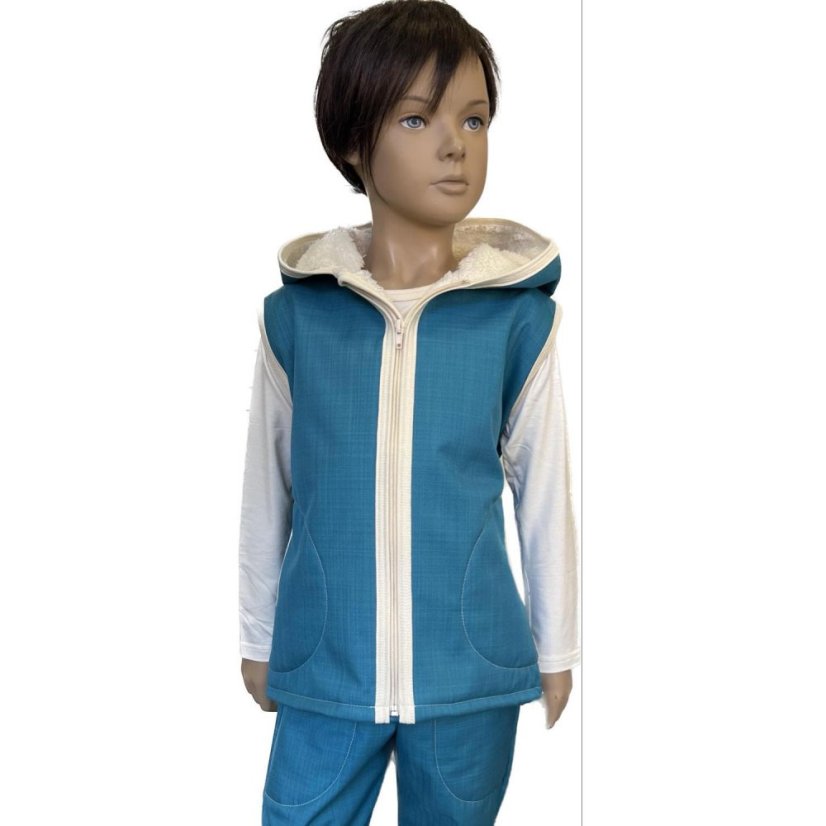 Dětská softshellová vesta s beránkem, modrý petrolej