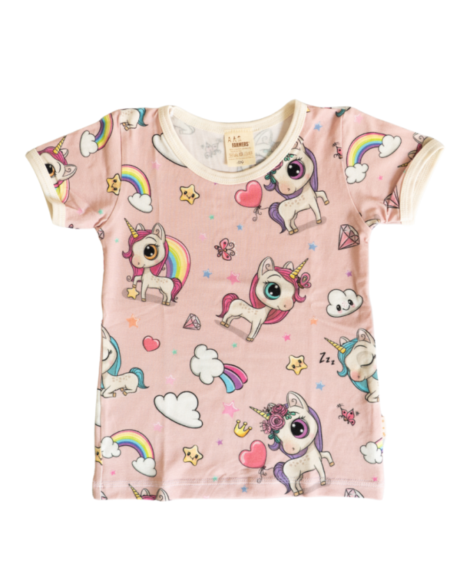 Dětské tričko BAMBUS, růžoví jednorožci