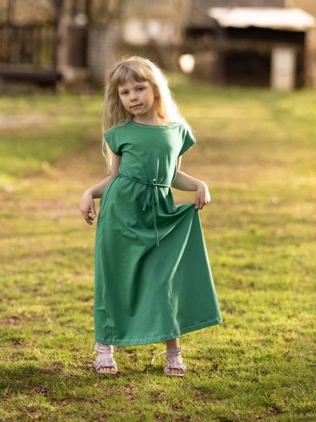 Dívčí bavlněné dlouhé šaty se šňůrkou
