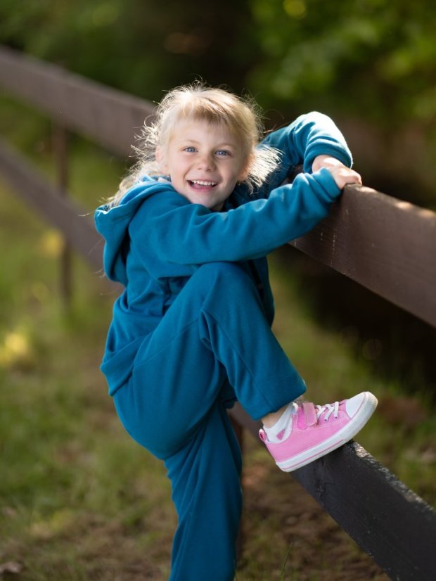 Dětská mikina teplá, modrý petrolej