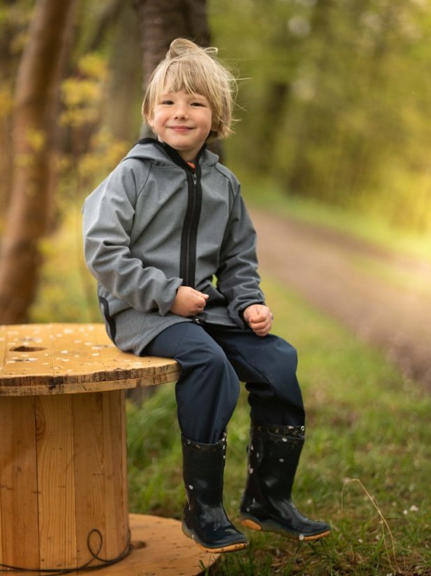 Dětská softshellová bunda s fleecem, šedý jeans