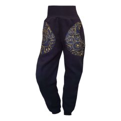 Dětské softshellové kalhoty KLASIK s fleecem elastické, kočičí hlavičky černá