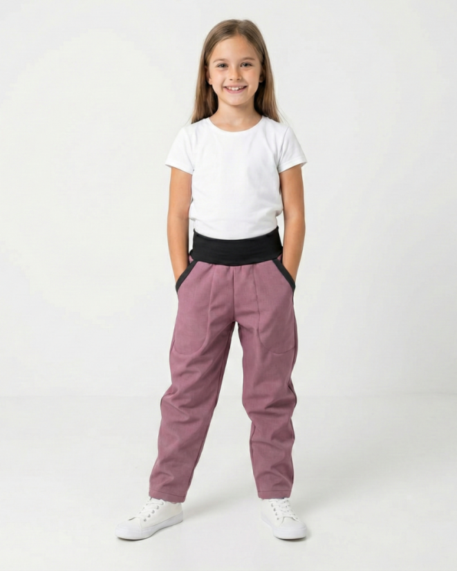 Dětské softshellové kalhoty s beránkem, pudrově růžová