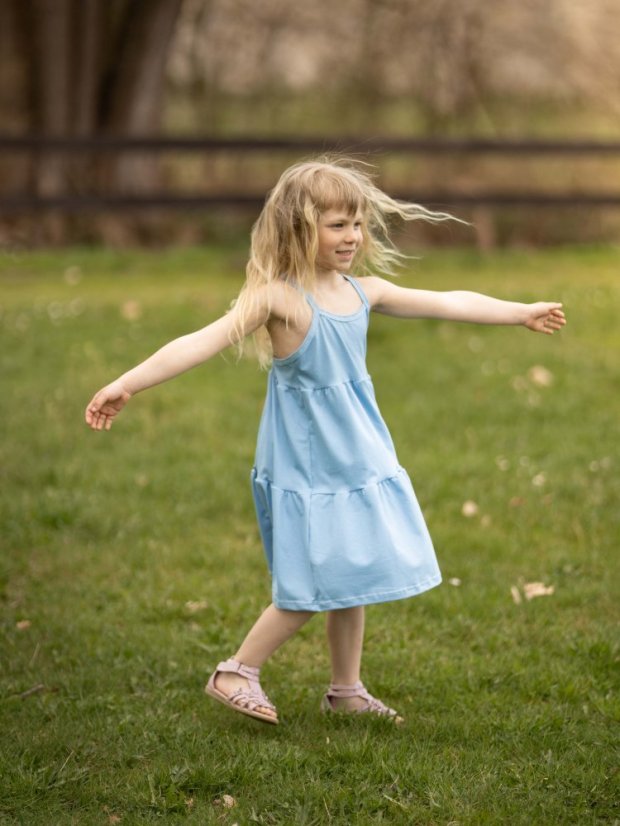 Dívčí bavlněné šaty na ramínka, modré nebe